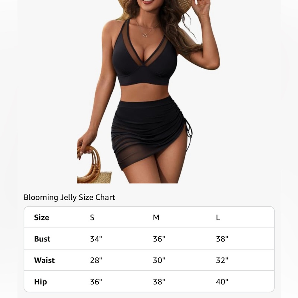 ✨NEW✨Blooming Jelly High Waisted Tummy Control Bikini Skirt Set - Black - Medium - Picture 4 of 6